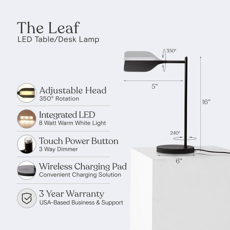 Brightech Leaf 16" Vintage LED Desk Lamp with Wireless Charging Pad, Adjustable Arm, and 3-Way Dimming
