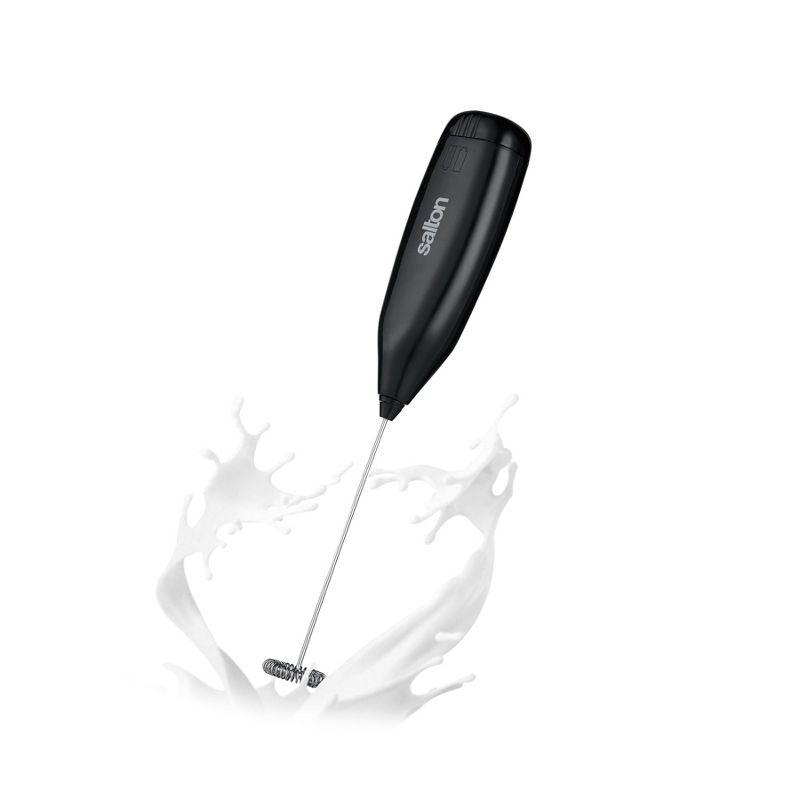 Black Handheld Milk Frother with Stainless Steel Whisk