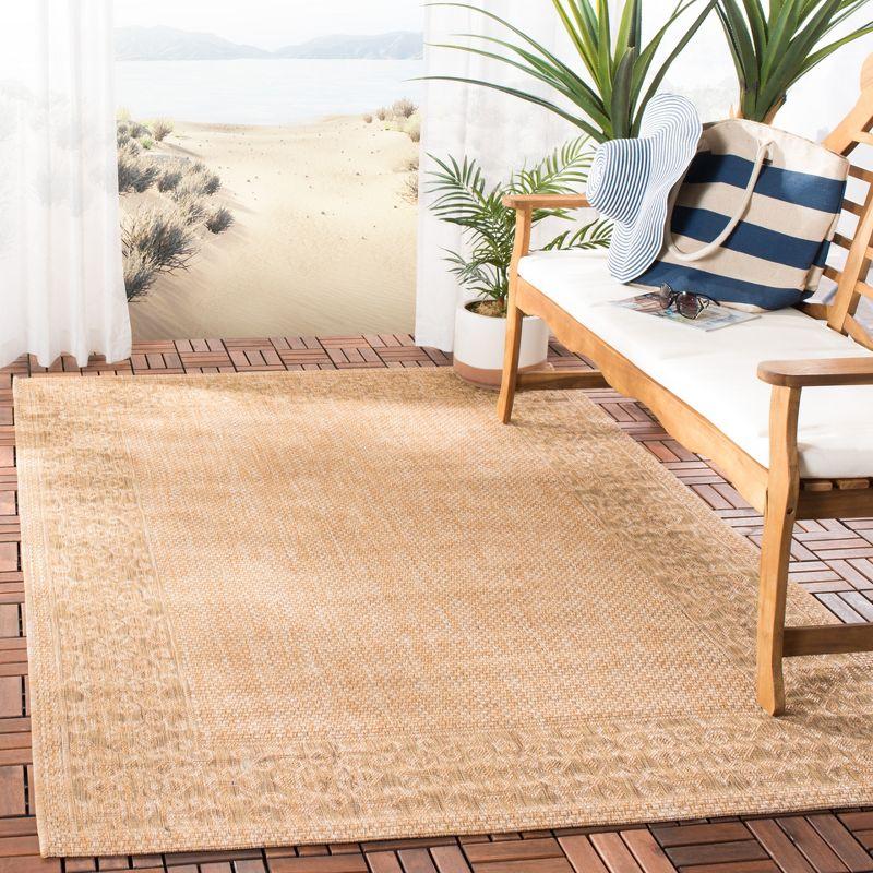 Natural Gold Floral Border Rectangular Outdoor Area Rug