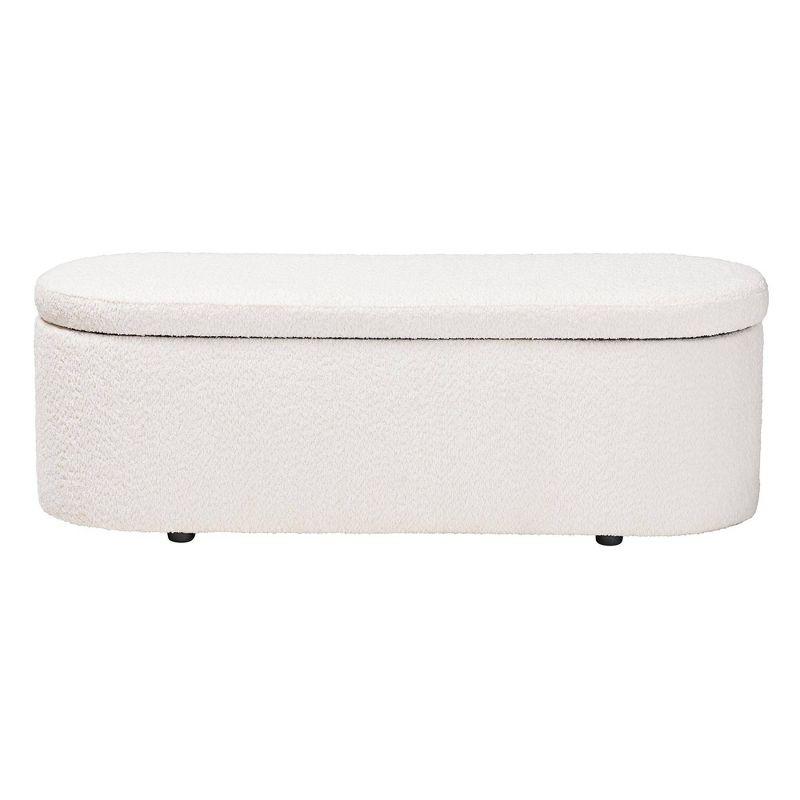 Baxton Studio Lavina Teddy Bear Fabric Storage Bench White: Oval Upholstered Ottoman, No Assembly Required