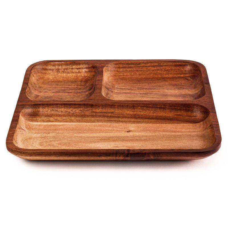 Rustic Acacia Wood 3-Compartment Serving Platter