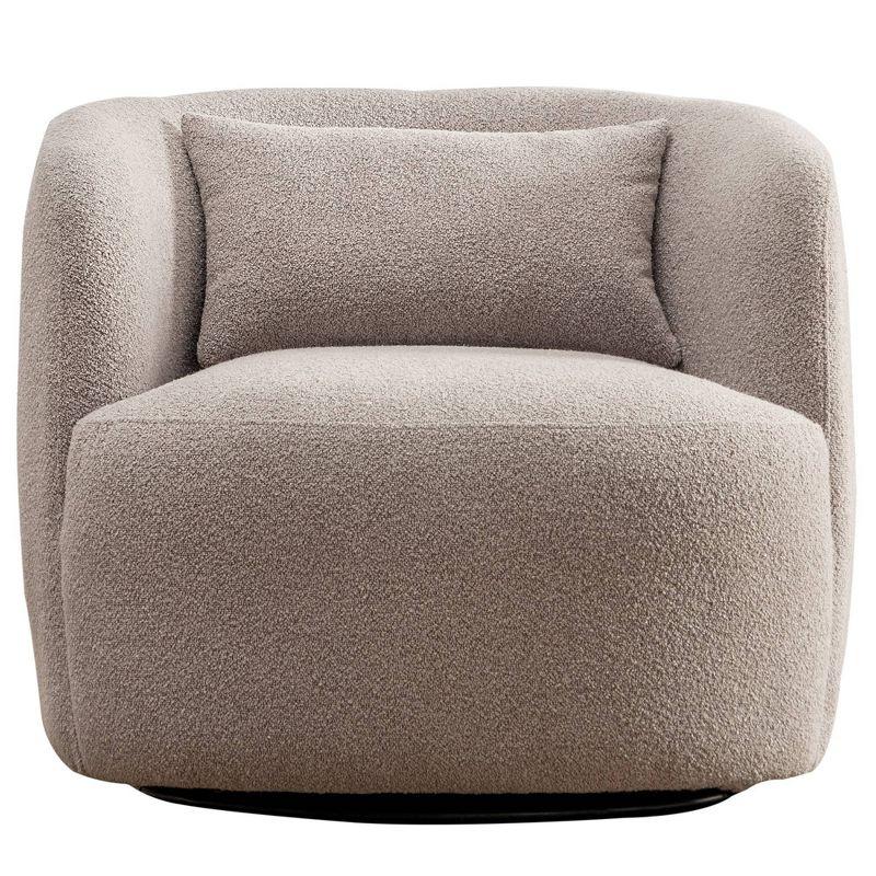Boucle Upholstered Swivel Armchair Taupe - Kinwell: Pine Frame, 360° Metal Base, 300 lbs Capacity