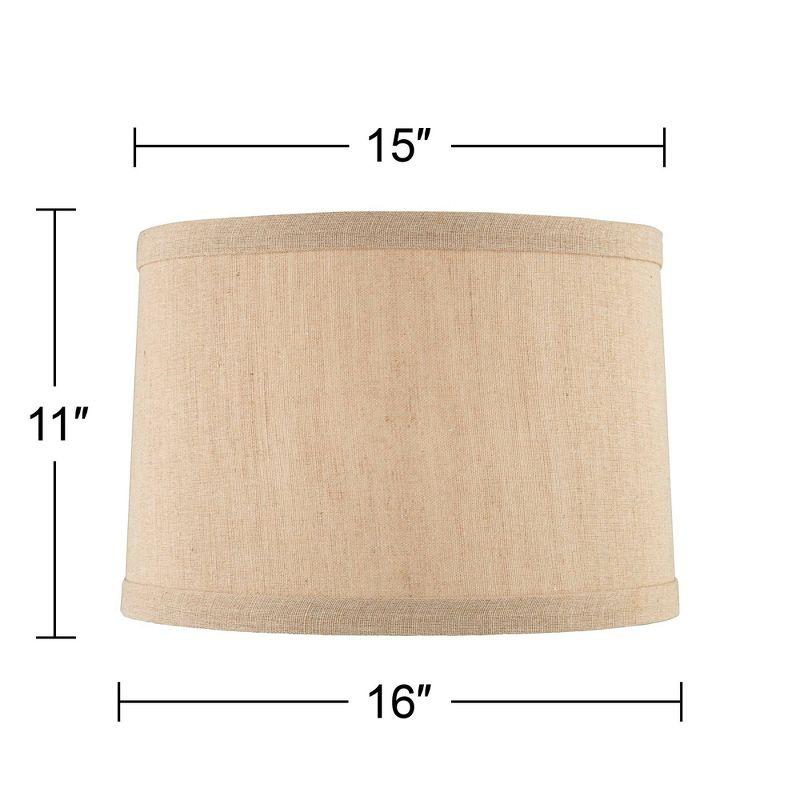 Springcrest Taupe Linen Small Hardback Drum Lamp Shade 15" Top x 16" Bottom x 11" Slant x 11" High (Spider) Replacement with Harp and Finial