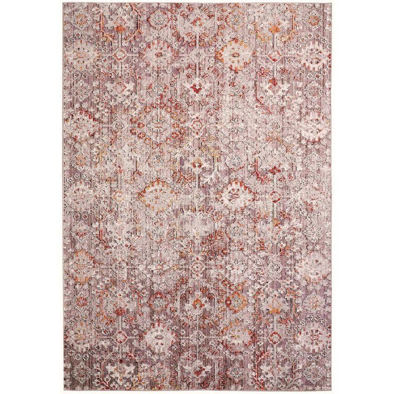 Ivory and Pink Floral Synthetic Rectangular Area Rug