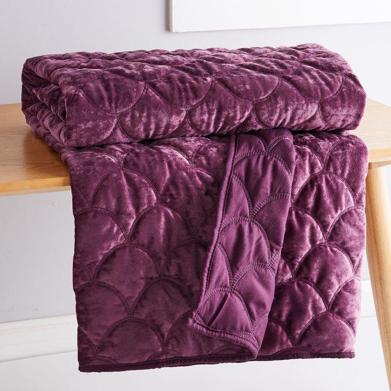 Plum Quilted Velvet Reversible Throw Blanket