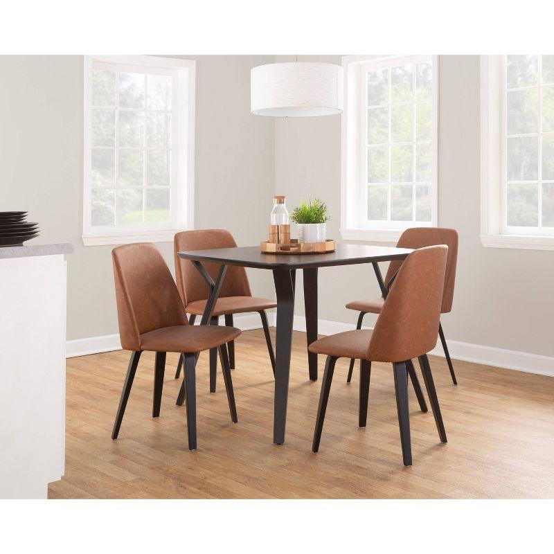 Set of 2 Toriano Dining Chairs Black/Camel - LumiSource: Mid-Century Modern, Faux Leather, Wood Legs
