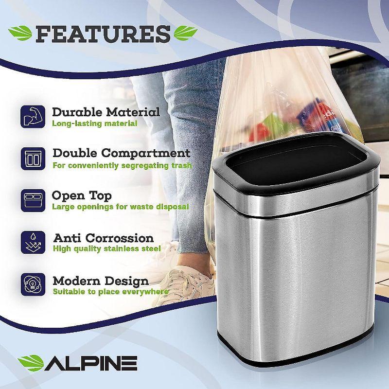 Alpine Industries Stainless Steel Commercial Indoor Trash Can with Liner 2.6 Gallon Open Top