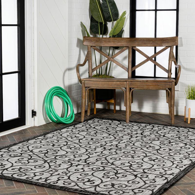 9' x 12' Madrid Vintage Filigree Textured Weave Indoor/Outdoor Area Rug, Light Gray/Black - JONATHAN Y