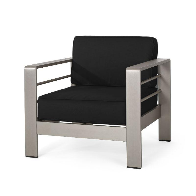 Christopher Knight Home Cape Coral Outdoor Aluminum Club Chairs with Sunbrella Cushions, Silver/Black