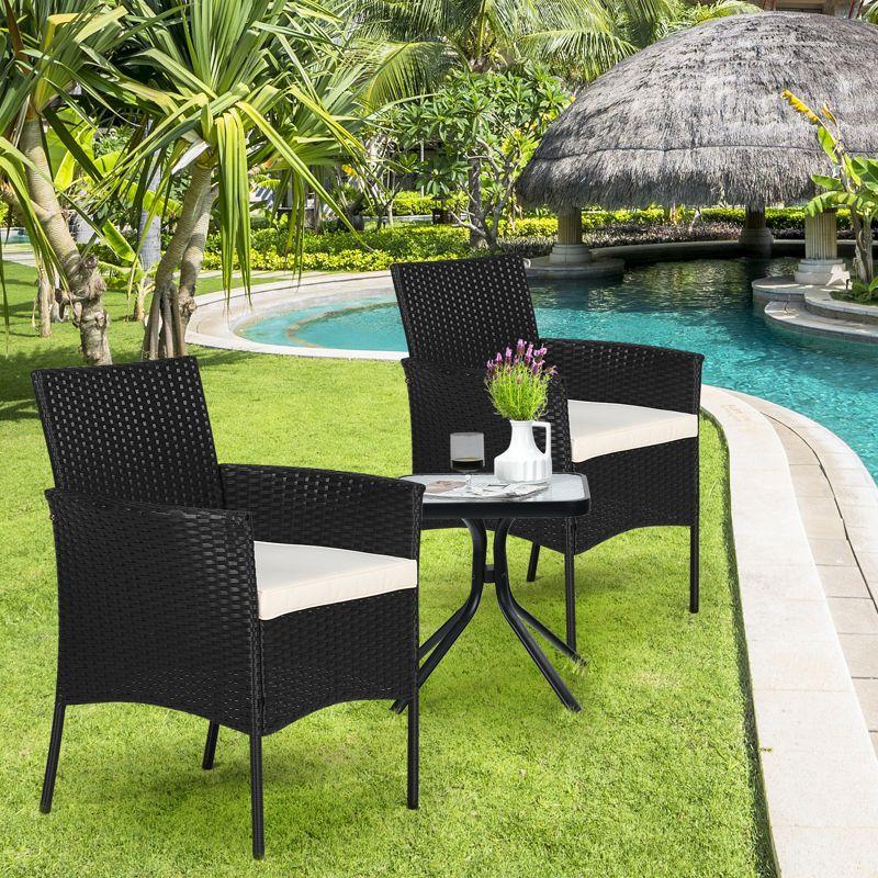 Black Rattan Outdoor Dining Chairs with Cushions, Set of 2