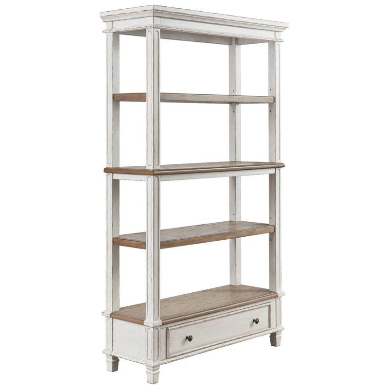 75" Realyn Bookshelf - Signature Design by Ashley: Cottage Style, Antiqued Two-Tone Finish, Open Shelves