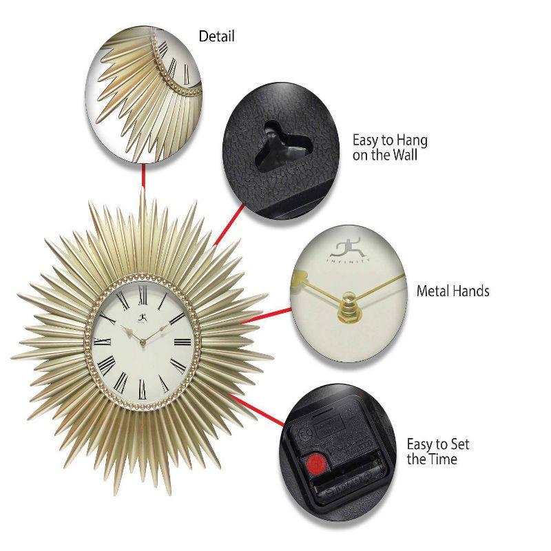24" Sunburst Wall Clock Gold - Infinity Instruments: Modern Star-Shaped, Analog Display, Indoor Use