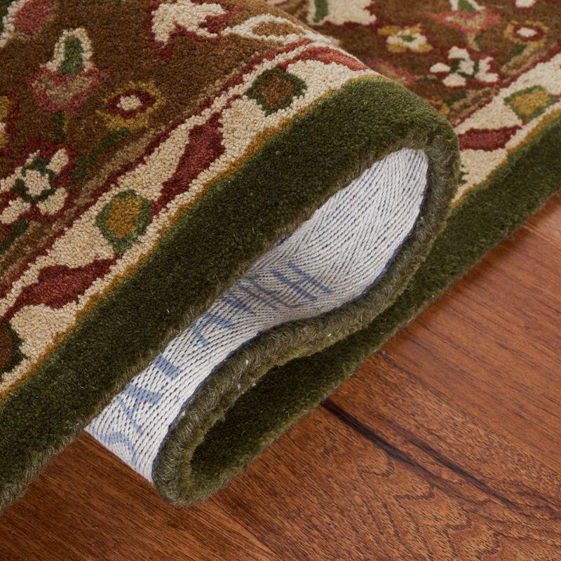 Ivory and Green Hand-Tufted Wool Oriental Rug