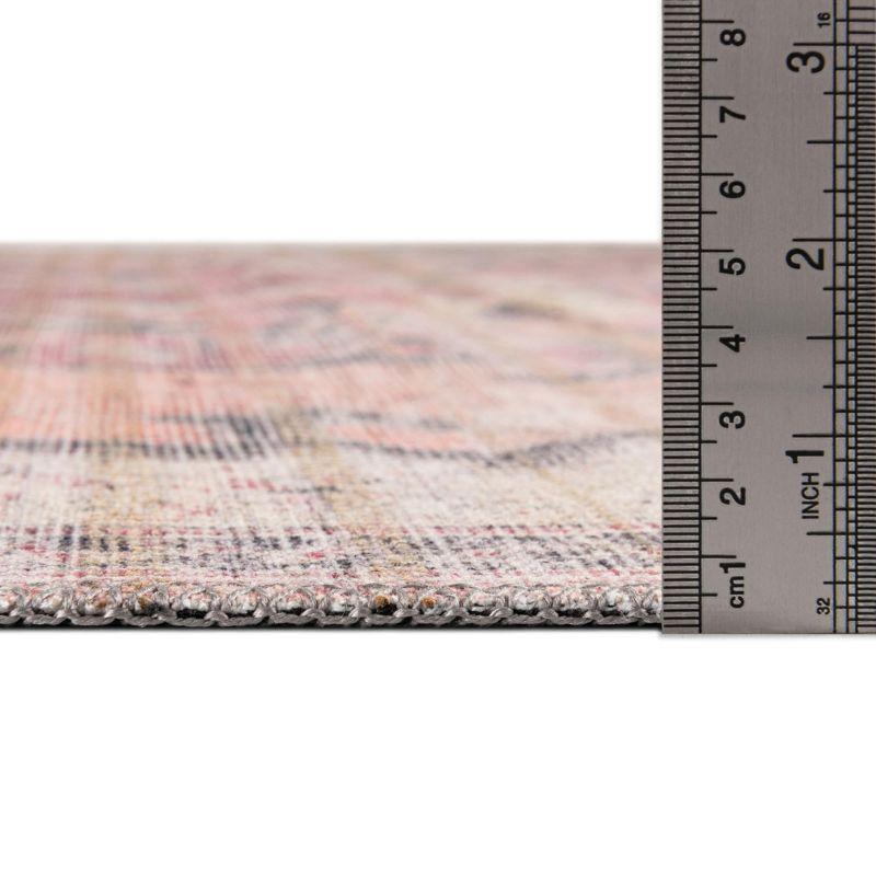 Beige Pink Rectangular Washable Synthetic Area Rug