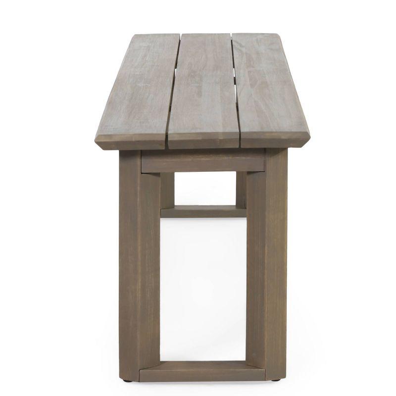 Gray Acacia Wood Outdoor Dining Bench with Sled Legs