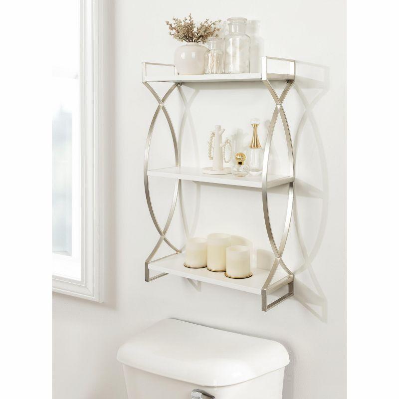 Arietta 3-Tier White and Silver Metal Wall Shelf