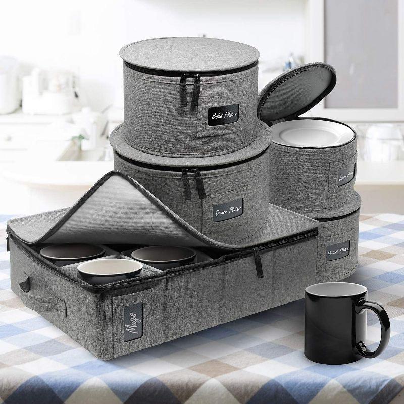 Sorbus 5 Piece China Dinnerware Storage Organizer Set for Protecting or Transporting  (Gray)