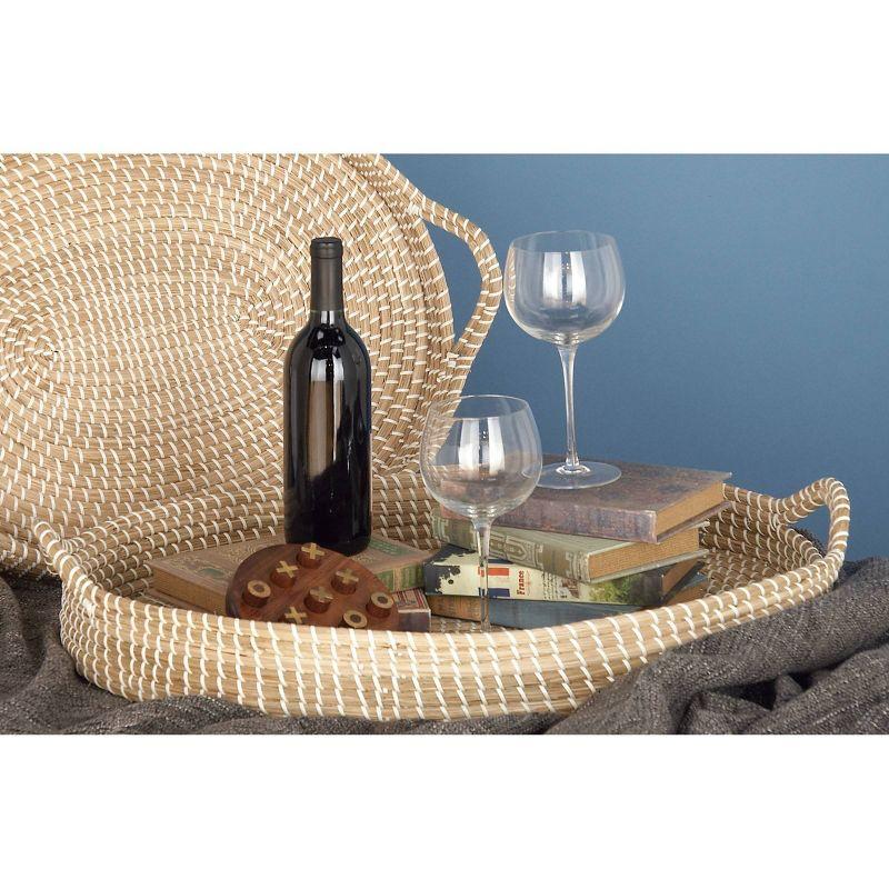 Set of 2 Oval Natural Seagrass Trays with Handles White/Brown - Olivia & May: Bohemian Woven Basket, Indoor Decor