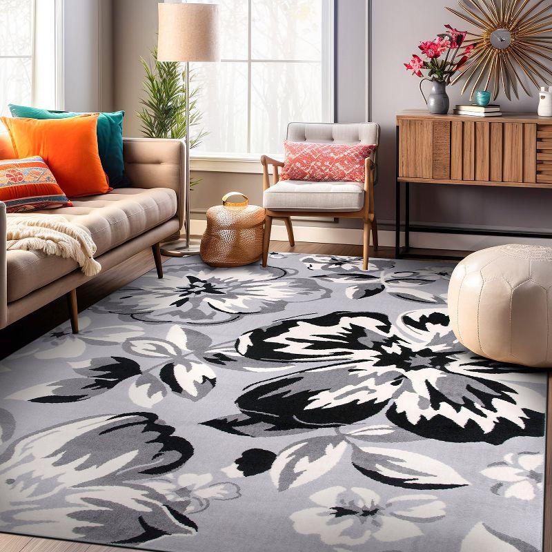 World Rug Gallery Modern Floral Design Gray 7'6" x 9'5" Area Rug