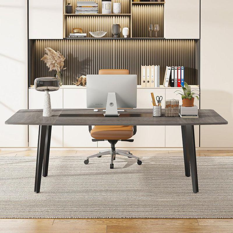 Tribesigns 6FT Conference Table, 70.86 Inches Boat Shaped Meeting Table, Modern Seminar Table for Office Meeting Room, Grey