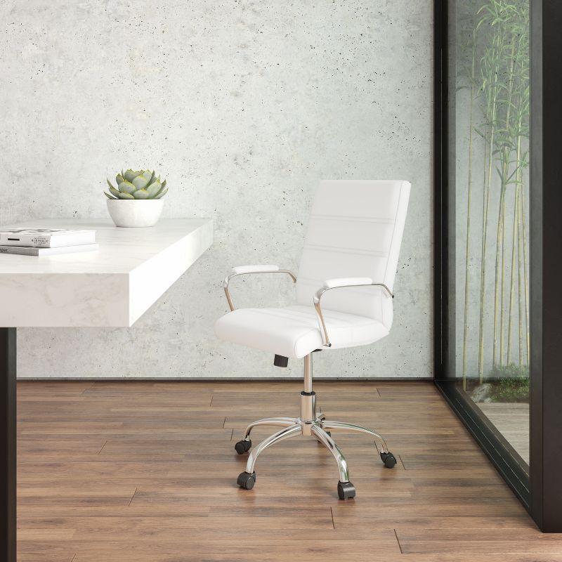 Sleek Mid-Back White LeatherSoft Executive Swivel Chair with Chrome Base