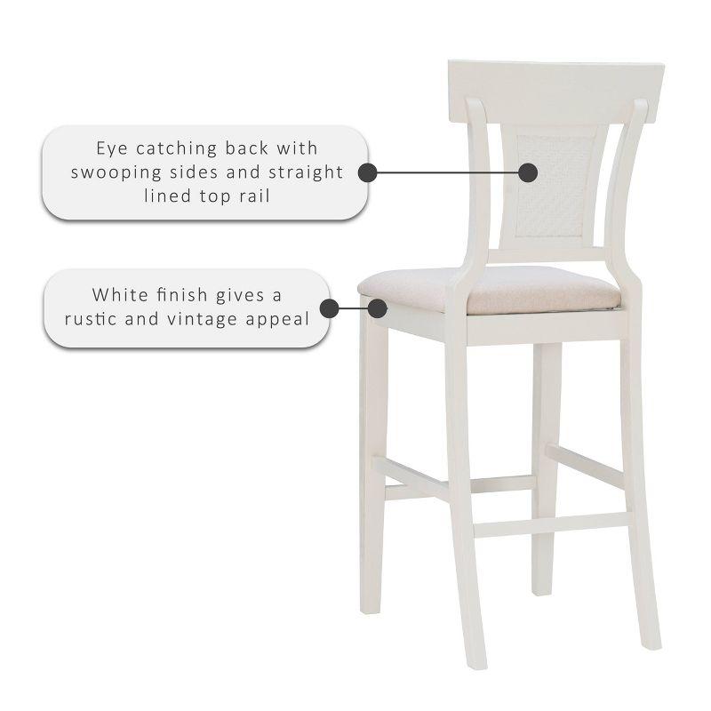 Rylan 30" Solid Wood Coastal Barstool with Hand-Woven Rattan Back, White Wash and Beige