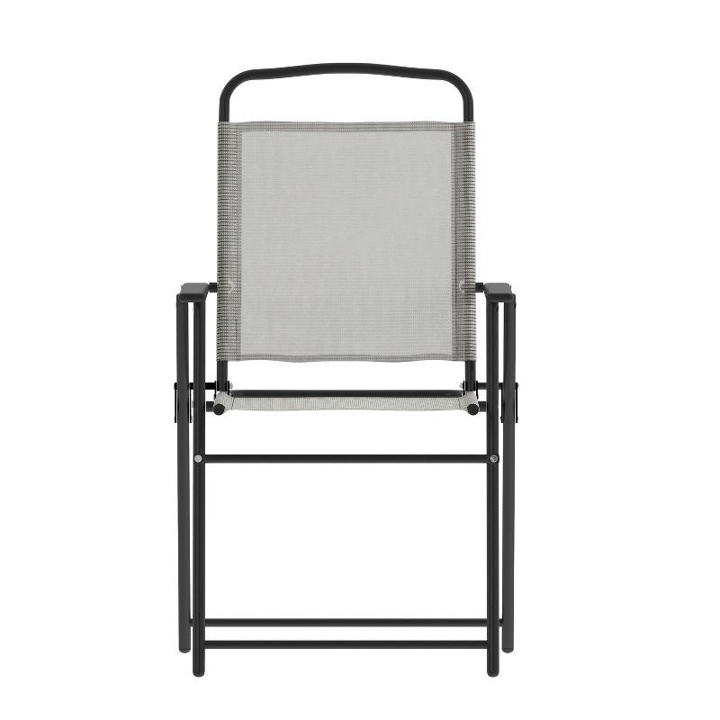 Flash Furniture Set of 2 Mystic Folding Patio Sling Chairs, Outdoor Textilene Lawn Chairs with Armrests in Gray