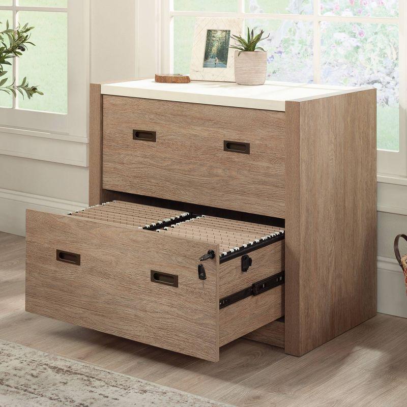 Sauder Dixon City 2 Drawer Lateral File Cabinet Brushed Oak: Lockable, 20" Deep Office Storage, MDF Construction