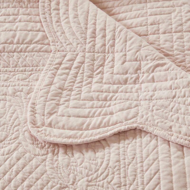 Madison Park 60"x72" Marino Quilted Throw Blanket with Scallop Edges Blush: Soft Microfiber