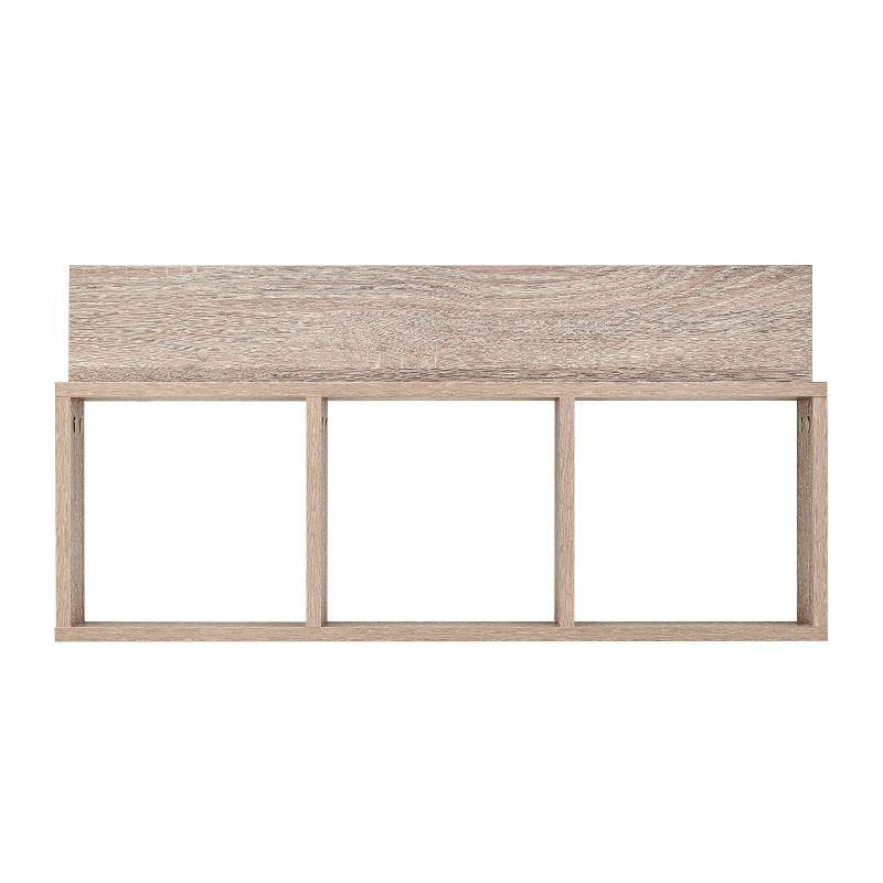 Danya B. 31.5" x 15.7" Modern 3 Cube Floating Wall Shelf with Display Ledge Weathered Oak: Laminated MDF, Iron Hardware