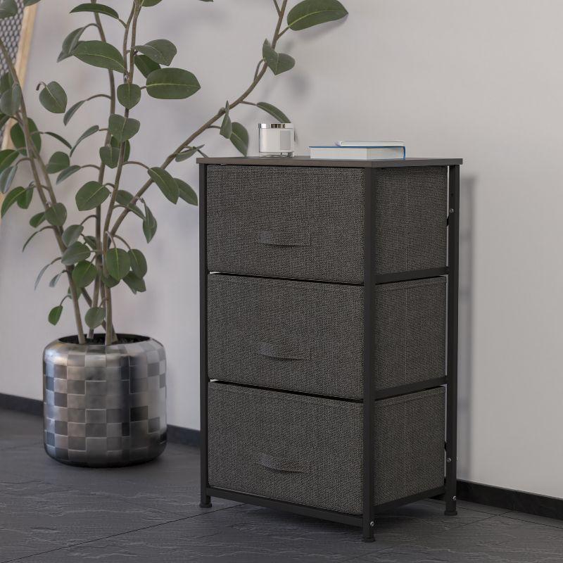Flash Furniture Malone 3 Drawer Vertical Storage Dresser with Wood Top & Fabric Pull Drawers