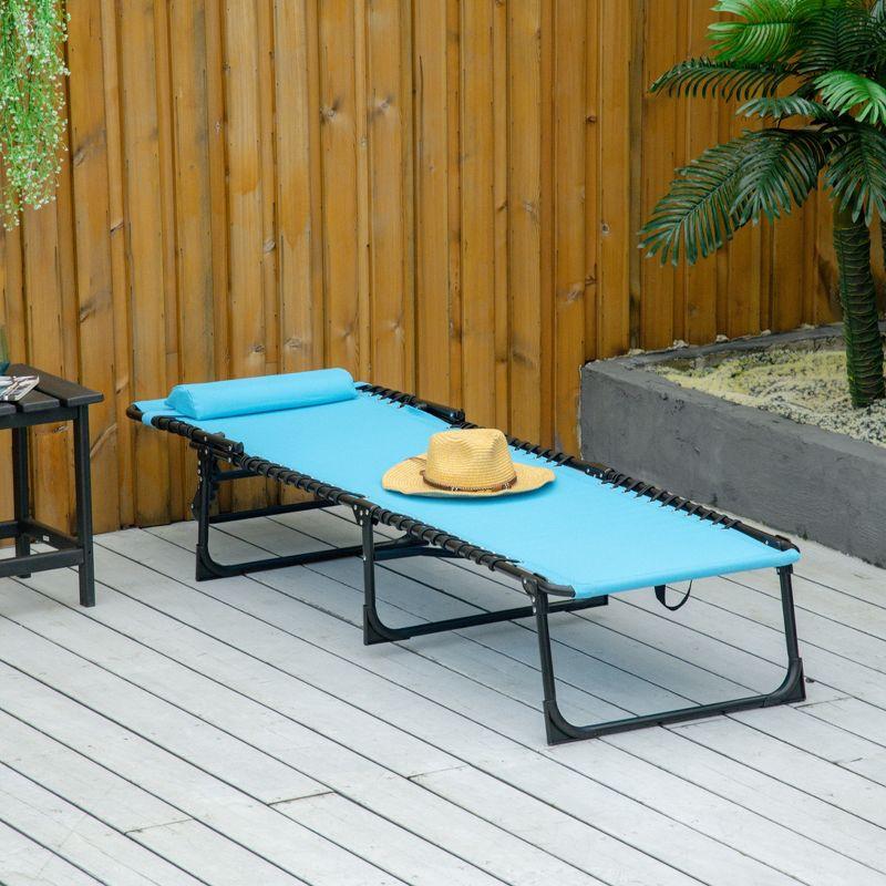 Light Blue Steel Folding Chaise Lounge Chair with Cushions