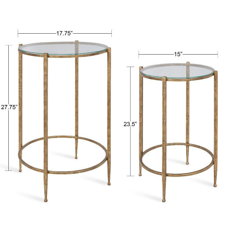 Solange Round Wood and Glass Nesting Tables, Set of 2, Gold