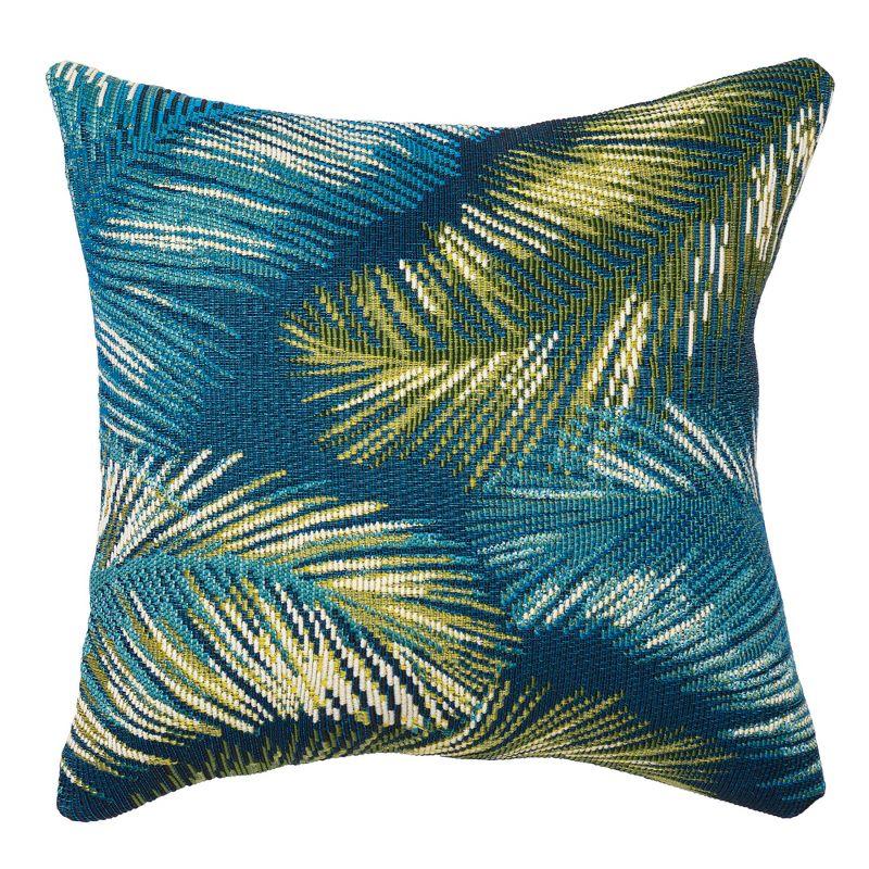 Marina Navy and Green Tropical Leaf Indoor/Outdoor Pillow