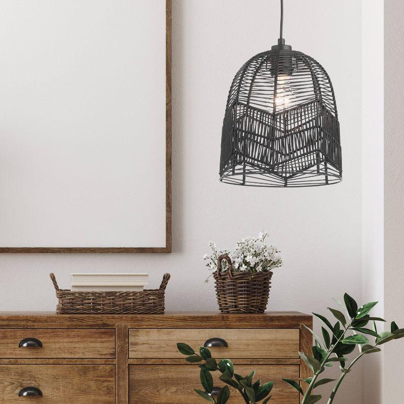 10"W Amher 1-Light Black Rattan Pendant Light