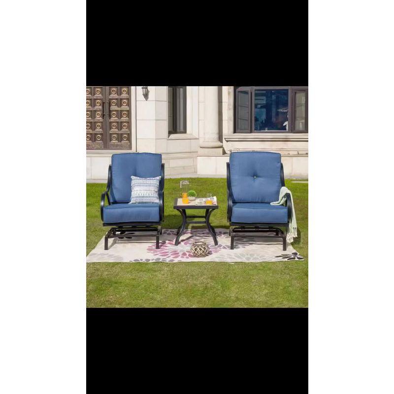 Cream 3-Piece Iron and Marble Patio Set with Cushions