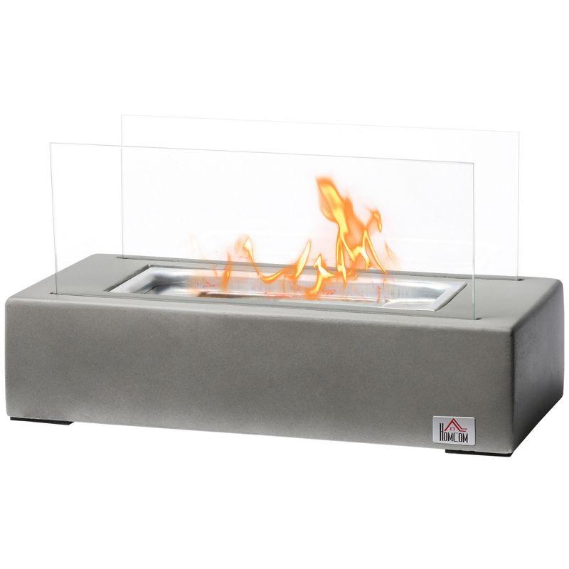 HOMCOM Tabletop Fireplace, 13" Concrete Alcohol Fireplace with Stainless Steel Lid for Indoor and Outdoor, 0.04 Gal Max 195 Sq. Ft.