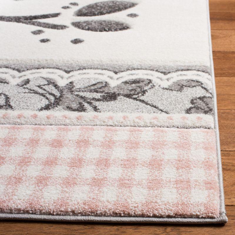 Playful Pals 3' Square Pink and Ivory Synthetic Kids Area Rug