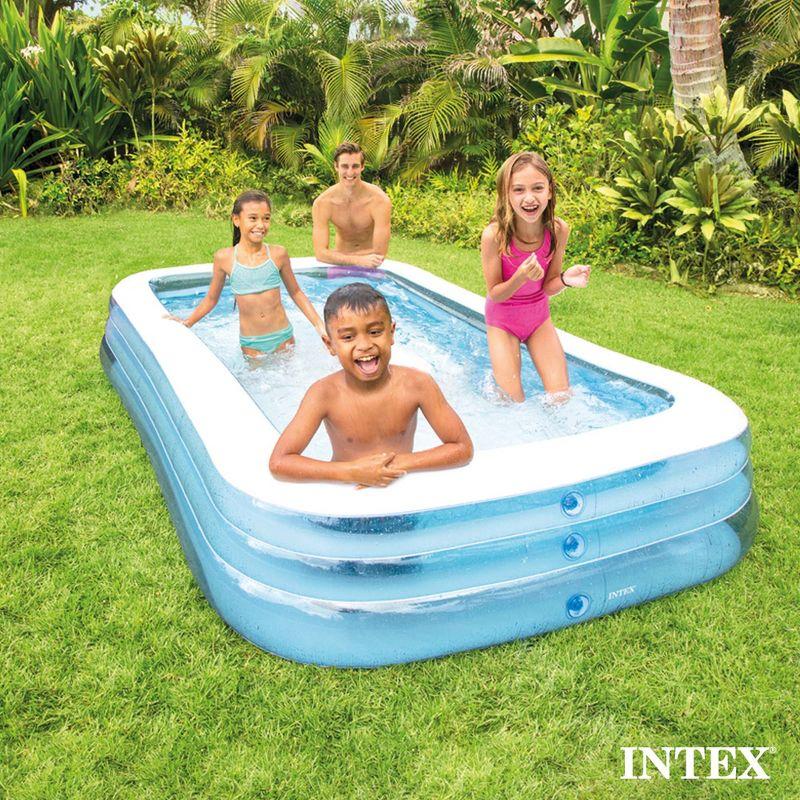 Blue and White Inflatable Rectangular Family Pool for Kids