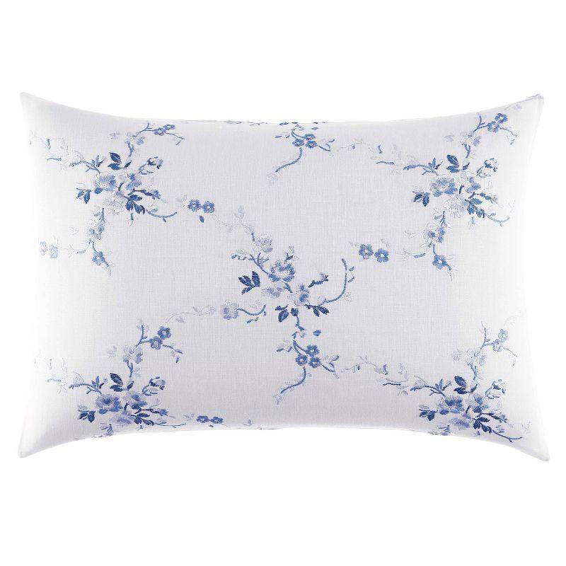 Laura Ashley Charlotte Blue Cotton Embroidered Throw Pillow