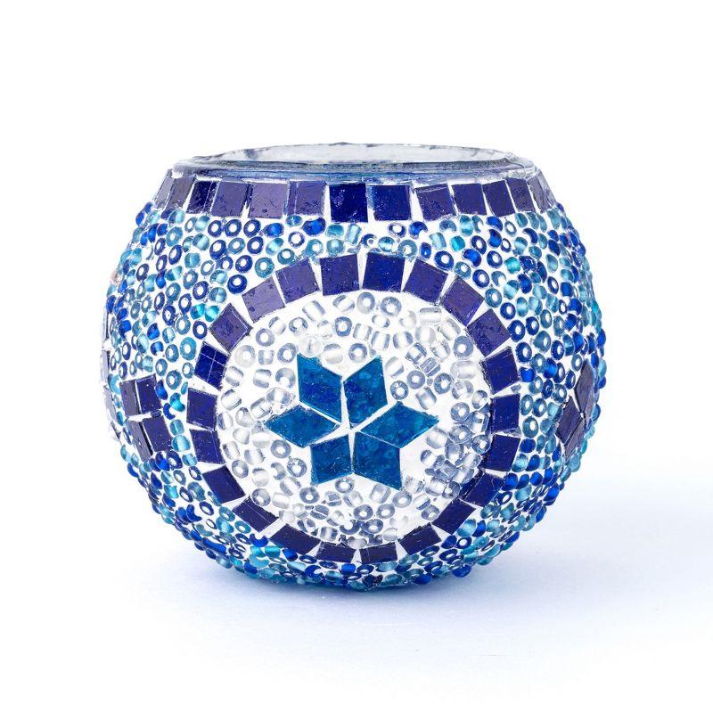 Handmade Blue and White Mosaic Glass Votive Candle Holder