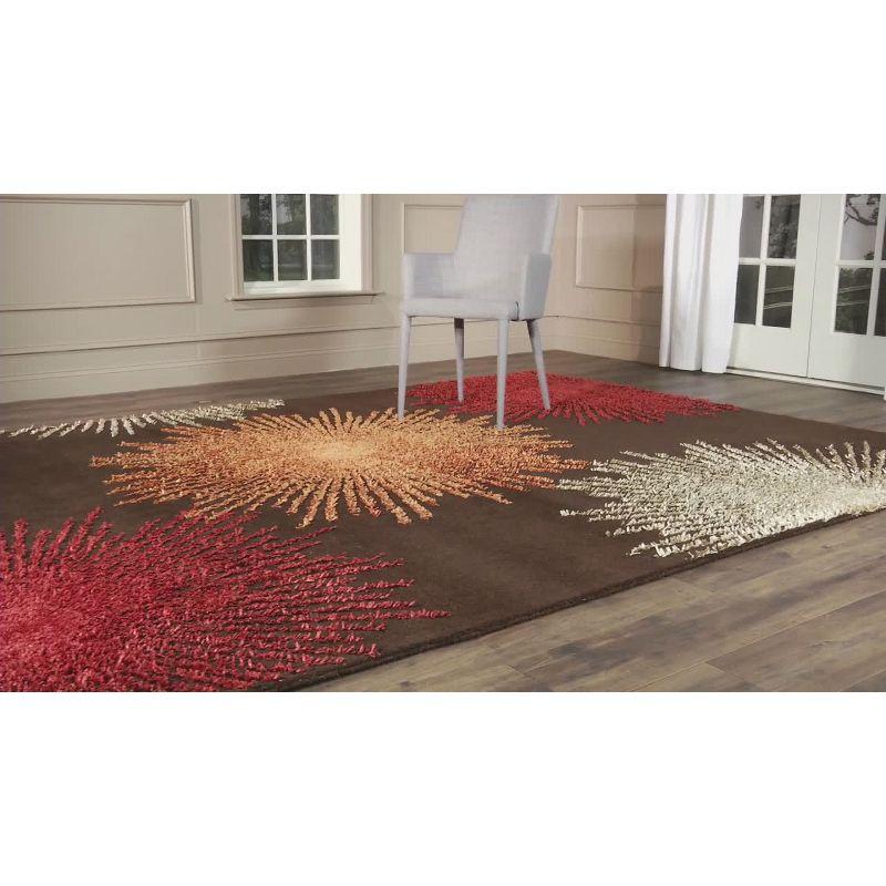 Hand-Tufted Vibrant Red and Brown Wool Area Rug - 30"x10"