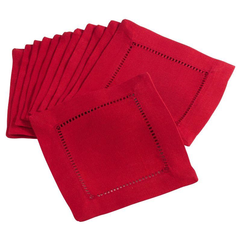 12pk 6"x6" Rochester Dinner Napkin Red - Saro Lifestyle: Machine Washable, Polyester, Plain Weave Kitchen Textiles