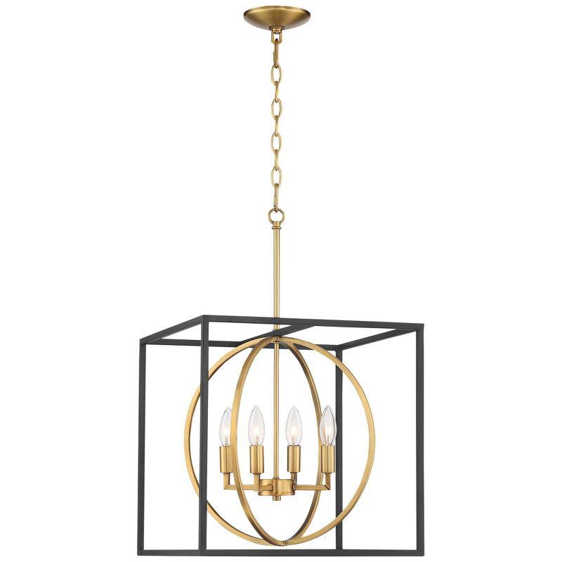 Possini Euro Design Black Warm Brass Cage Foyer Pendant Chandelier 16 1/2" Wide 4-Light Mid Century Modern for Dining Room House