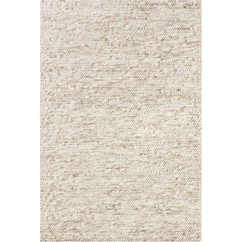 Handmade Ivory and Beige Wool Rectangular Area Rug