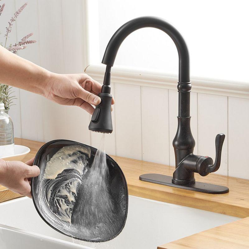 Single-Handle Pull-Down Sprayer 3 Spray High Arc Kitchen Faucet With Deck Plate