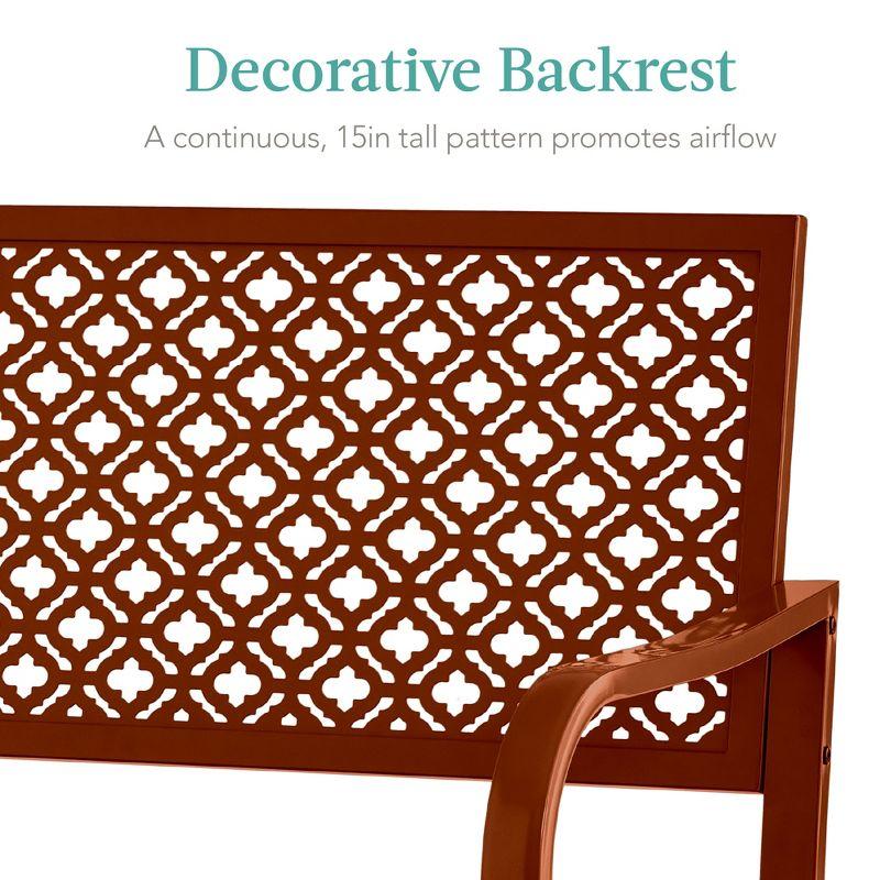 Red Barrel Studio® 2-Person Outdoor Metal Bench with Geometric Backrest, 790lb Capacity, for Garden, Patio, and Entryway