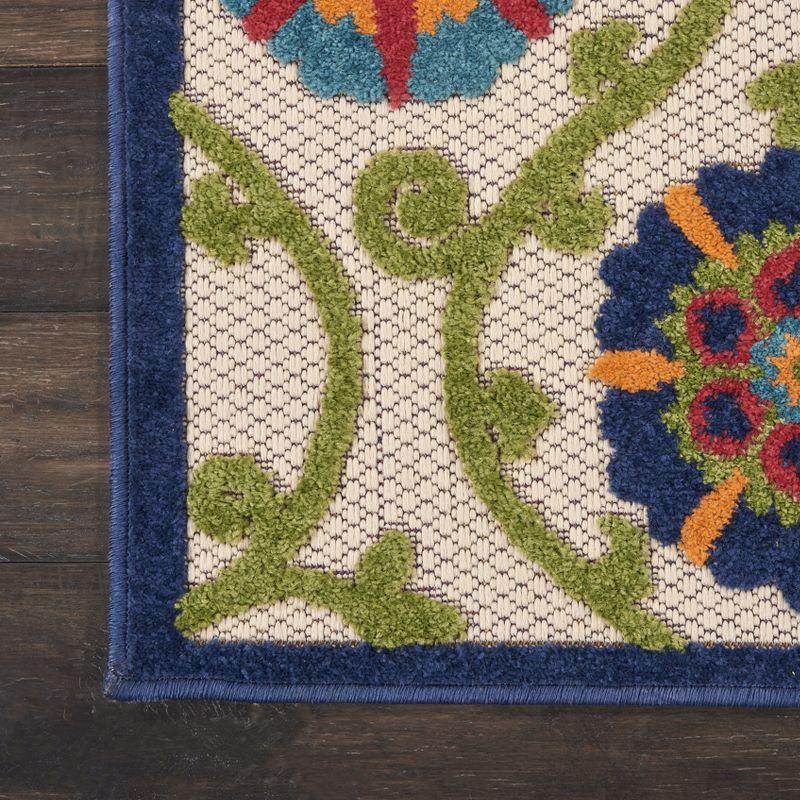 Aloha Floral Bliss Indoor/Outdoor Blue Multicolor Flat Woven Rug