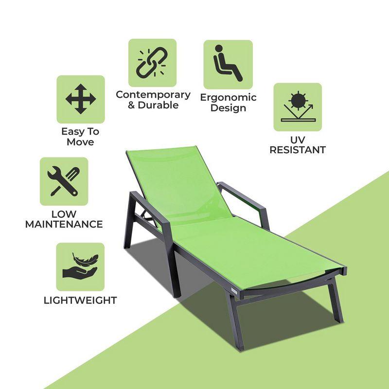 LeisureMod Marlin Patio Sling Chaise Lounge Chair With Arms in Black Aluminum