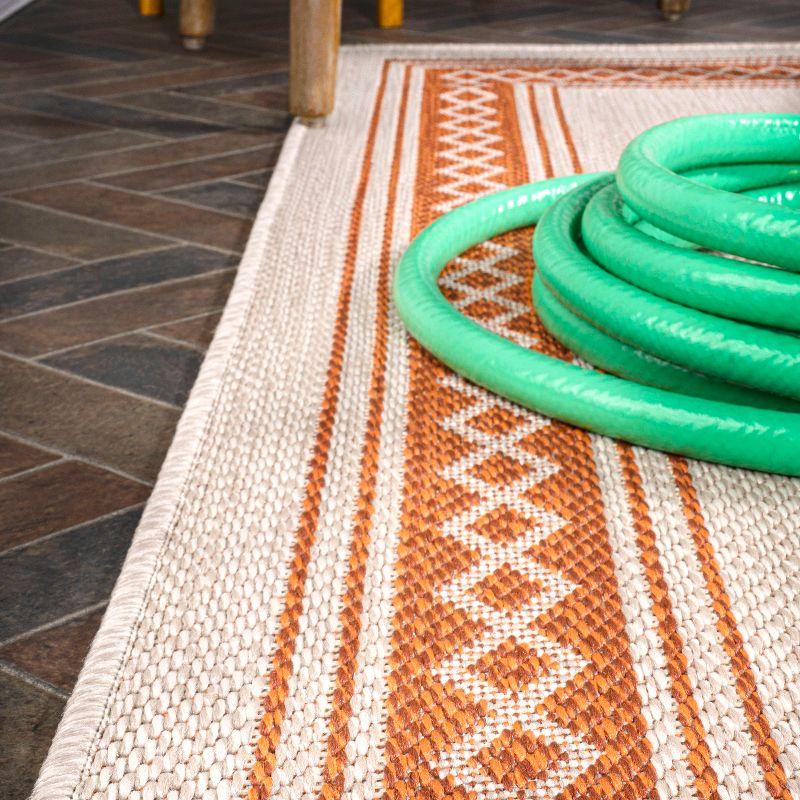2' x 8' Lucia Classic Diamond Border Indoor/Outdoor Runner Rug, Cream/Orange - JONATHAN Y